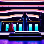연극 무대 기술 - Light & Atmosphere**

"A vibrant theatrical stage bathed in colorful LED lighting, creating a dynami...