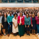 공연예술과 크라우드펀딩 - **Image Prompt: Community-Funded Theater Premiere**
    "A vibrant, wide-angle shot of a theater lob...