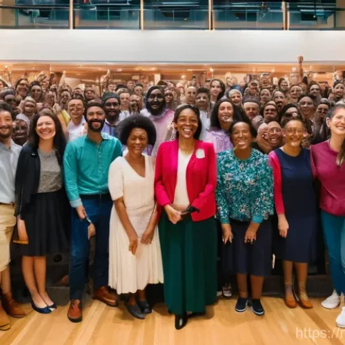 공연예술과 크라우드펀딩 - **Image Prompt: Community-Funded Theater Premiere**
    "A vibrant, wide-angle shot of a theater lob...
